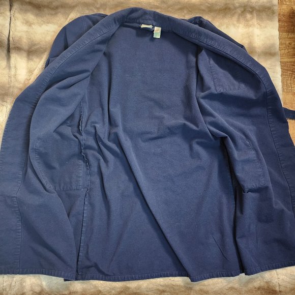 Men's sz M Navy Flannel Shawl Collar Tie Waist 44" Robe - SOFT & THICK - Picture 8 of 12